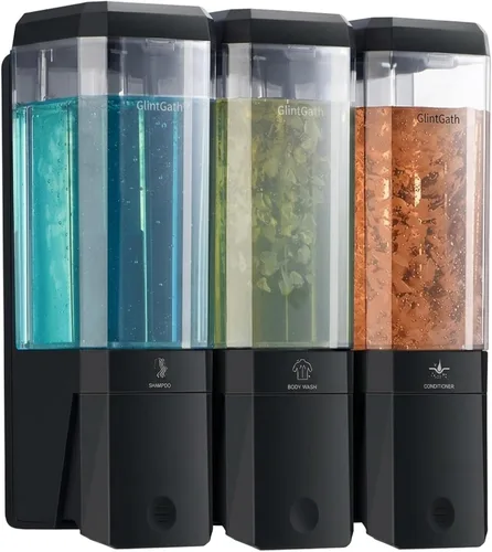 Vista 11 de Dispensador de champú y acondicionador,GlintGath Dispensador de ducha de 2 cámaras sin taladro, dispensador de champú para ducha montado