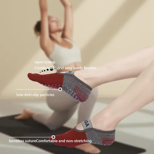Vista 4 de SpringPlus 3 pares de calcetines de yoga para mujer con agarre antideslizante, pilates, barra, yoga, embarazo, baile, entrenamiento descalzo