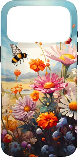 Vista 21 de Funda para iPhone 13 Pro Lively Bee en Sunny Meadow of Wildflowers