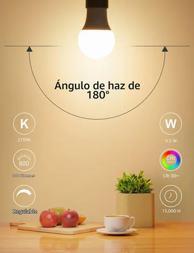 Vista 4 de Lepro - Bombillas LED regulables de 60 W equivalentes, 9.5 W, 800 lm, luz blanca cálida suave de 2700 K, base media estándar A19 E26, certificadas