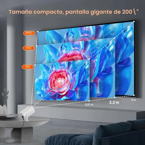 Vista 7 de WISHOLY Mini proyector con WiFi y Bluetooth, proyector de películas portátil con rotación de 180°, compatible con 1080P HD, corrección vertical