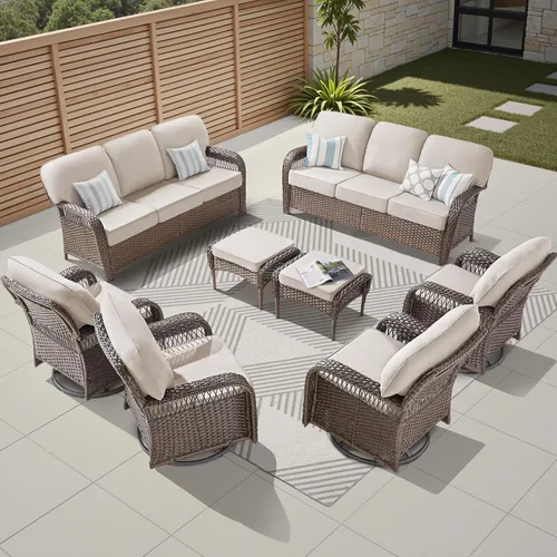Vista 54 de Sofá de mimbre para patio al aire libre de 75 pulgadas, sofá de ratán para todo tipo de clima, sofá de respaldo alto con asiento profundo y funda