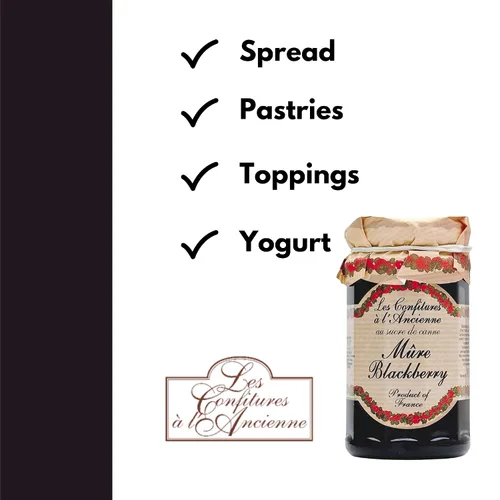 Vista 5 de Mure Jam Preserves (Blackberry) Andresy Mermelada francesa totalmente natural caña de azúcar pura frasco de 9 oz Confitures a l'Ancienne, One