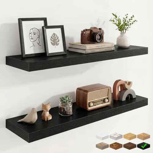 Vista 74 de Marsmiles 12in Depth Floating Shelves, 12x12x1.4, Rustic Brown, Set of 3 Marrón rústico