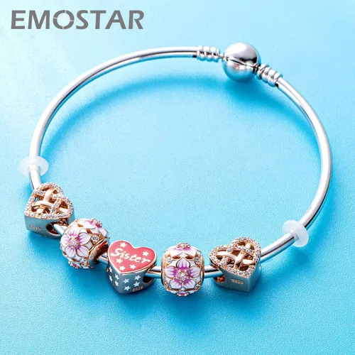 Vista 4 de EMOSTAR Dijes temáticos para el día de la madre, plata de ley, madre, padre, hija, hijo, nana, esposa, marido, madrina, corona de mamá, cuentas