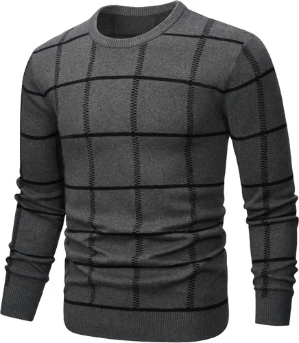 Vista 8 de MAGNIVIT Suéteres de punto de diseño básico para hombre, de algodón, suave, cuello redondo, para otoño e invierno