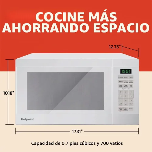 Vista 3 de Hotpoint - Horno microondas para encimera, 700 vatios, 0.7 pies cúbicos, color blanco