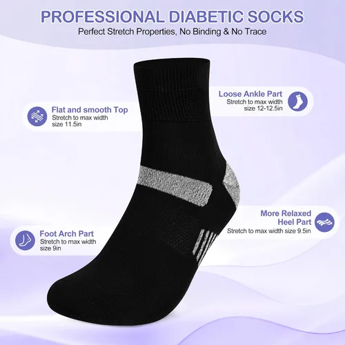 Vista 2 de Bulinlulu Calcetines diabéticos para mujer, talla 9-11, 6 pares de calcetines tobilleros diabéticos no vinculantes para mujeres y hombres (negro)