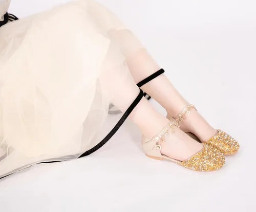Vista 3 de Zapatos planos de ballet Mary Jane con diamantes de imitación para niña, con brillantina, para niña de las flores, para boda, fiesta, zapatos