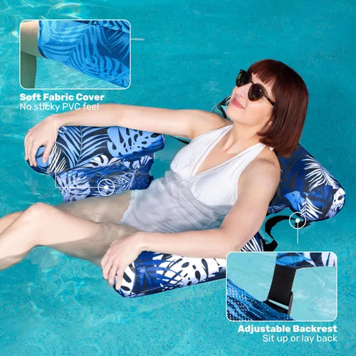 Vista 4 de Sloosh Sillas flotantes de piscina para adultos, sillas inflables de piscina, hamaca flotante con patrón de plantas para adultos, flotadores