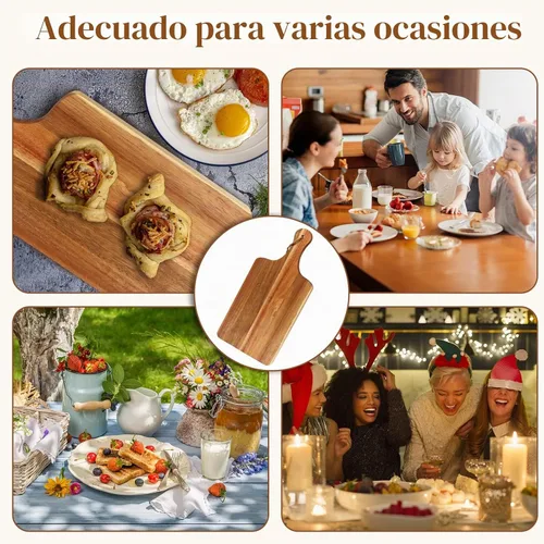 Vista 5 de 10 paquetes de tablas de cortar de madera de acacia, tabla de cortar lisa de 15 x 7 pulgadas con asas, tabla de servir grande, tabla de cortar