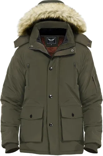 Vista 9 de Men's Winter Thicken Coat Warm Faux Fur Lined Padded Puffer Parka Jacket with Removable Hood