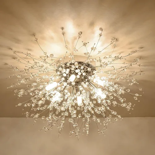Vista 14 de HMVPL - Candelabro cromado de cristal, fuegos artificiales, moderno, mini, con 4 luces, lámpara colgante de techo, Sputnik, adecuado