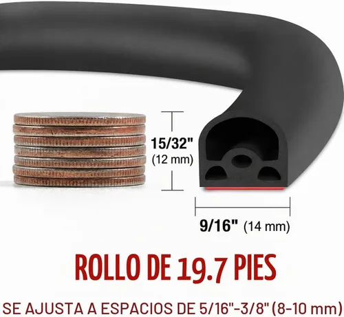 Vista 2 de Benory Burlete de silicona para puerta exterior de gran hueco, 19.7 pies Negro
