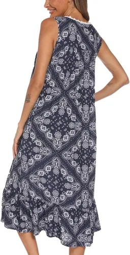 Vista 5 de AVIIER - Camisones de algodón para mujer, sin mangas, vestido largo con bolsillos para estar en casa, S-XXL