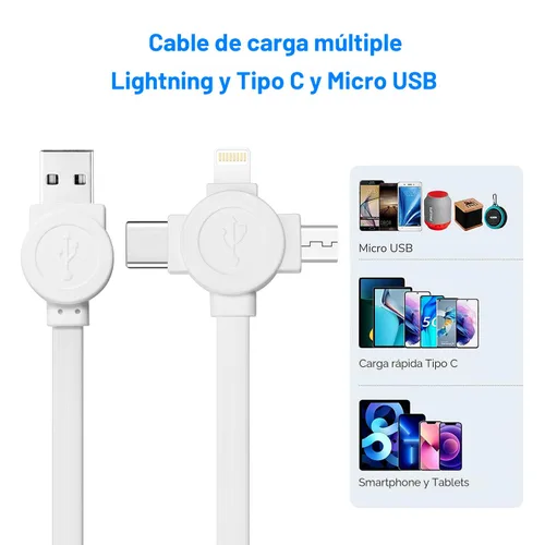 Vista 4 de Cable de carga múltiple retráctil 3 en 1, paquete de 2 cables de carga rápida retráctil, cable de sincronización de datos con puertos iPhone/tipo