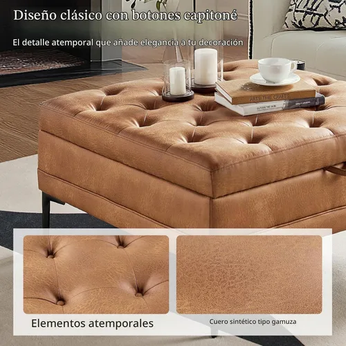 Vista 4 de HULALA HOME - Mesa auxiliar de piel sintética copetuda, color camello