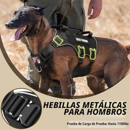 Vista 3 de Arnés táctico para perro, de tamaño mediano, con hebillas de metal, malla de aire transpirable, arnés militar Molle con 3 asas duraderas para Negro