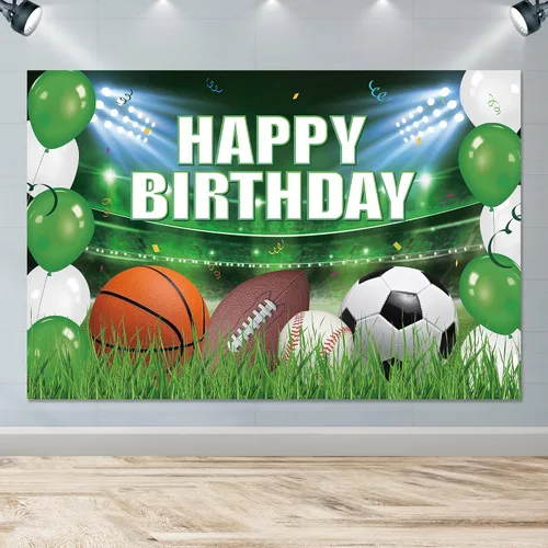 Vista 4 de Xigejob Suministros para fiestas de cumpleaños con temática deportiva, decoración de pancarta de fondo para fiesta deportiva, fútbol, baloncesto