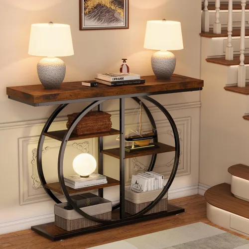 Vista 4 de LIFECHOVY Mesa Consola de 41.3" para Entrada, Mesa Industrial de Pasillo/Sofá con Estantes de Almacenamiento, Mueble de Acento Estrecho