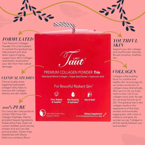 Vista 5 de TAUT Colágeno en polvo para mujeres, bolsita de colágeno hidrolizado marino puro para piel de aspecto más joven, 1500 mg de péptidos de colágeno