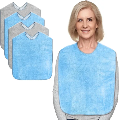 Vista 10 de Baberos para adultos para hombres y mujeres, paquete de 4 unidades, baberos de rizo reutilizables para personas mayores, toalla impermeable
