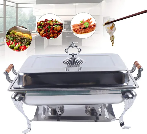 Vista 7 de Juego de platos de cocina de acero inoxidable, calentador de comida para restaurante, calentador de alimentos para bufé de 8 cuartos de galón