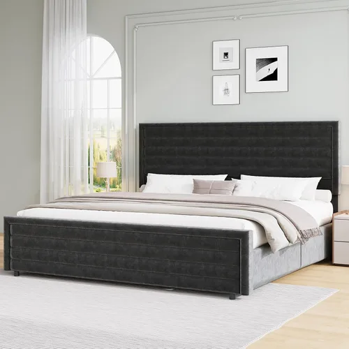 Vista 12 de REVOMINCA Armazón de cama tamaño completo (Full Size), plataforma tapizada con cabecera y pie de cama de terciopelo, base de colchón con listones