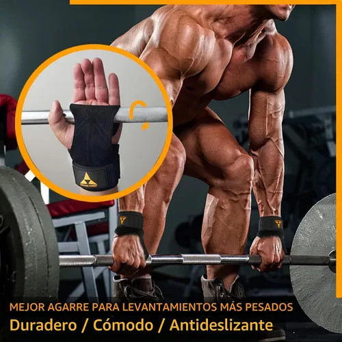 Vista 4 de Correa de muñeca de levantamiento de pesas con cuero de doble capa, neopreno acolchado para levantamiento de pesas para levantamiento de pesas