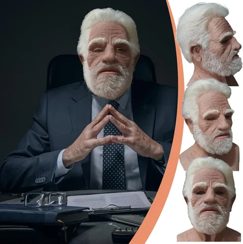 Vista 7 de GBSELL Máscara facial de Halloween 2023 en forma de abuelo con peluca realista de arrugas humanas para cosplay, herramientas para fiesta, carnaval