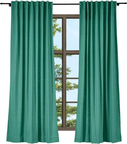 Vista 14 de TWOPAGES Cortina de lino beige sólido de algodón con pestaña trasera, elegante cortina natural para cocina (1 panel, 50 x 63 pulgadas)