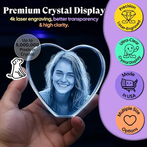 Vista 6 de Monume Corazón de cristal 3D (pequeño) - Foto de cristal personalizada Estándar