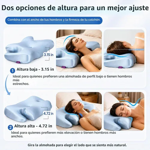 Vista 11 de Almohada cervical cervical para dormir, almohada de contorno de espuma viscoelástica de firmeza media con orificios para los brazos, 2 alturas