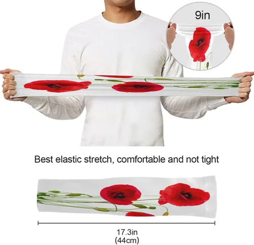 Vista 6 de Summer Poppy Flower Cooling Arm Sleeves for Men Women UV Sun Protection Work Sports Arm Sleeves with Thumb Hole for Football Running Golf