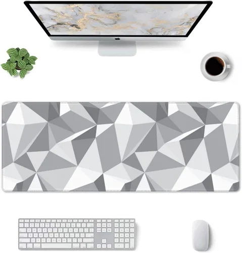 Vista 2 de Alfombrilla de mouse gris geométrica gris grande XL alfombrilla de escritorio abstracta larga extendida alfombrilla de mouse grande para accesorios