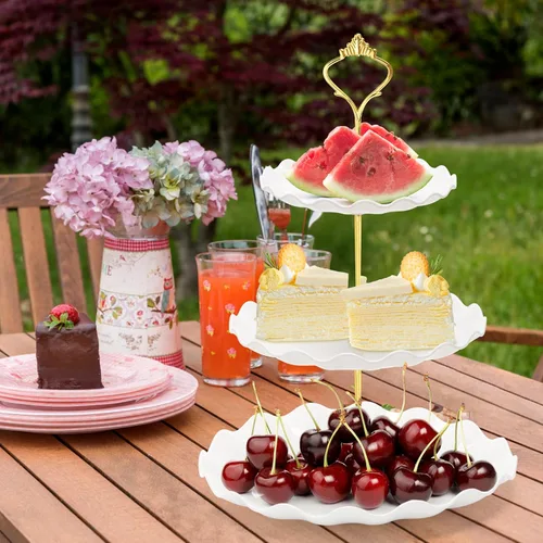 Vista 7 de Coitak Soportes de plástico para cupcakes, soporte para cupcakes de 3 niveles, bandeja de torre de postre para fiesta de té, cumpleaños y boda