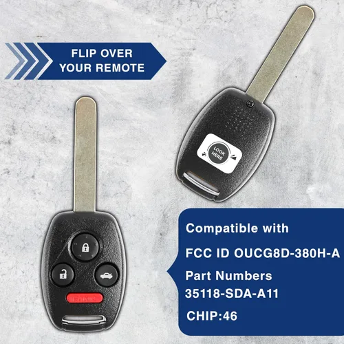 Vista 5 de KeylessOption Reemplazo de llavero para Honda Accord 2003-2010 y Element 2010, control remoto de plástico negro de 4 botones, números de parte