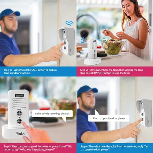 Vista 2 de Wuloo Timbre de puerta de intercomunicador inalámbrico para intercomunicador doméstico (1 y 1 blanco)