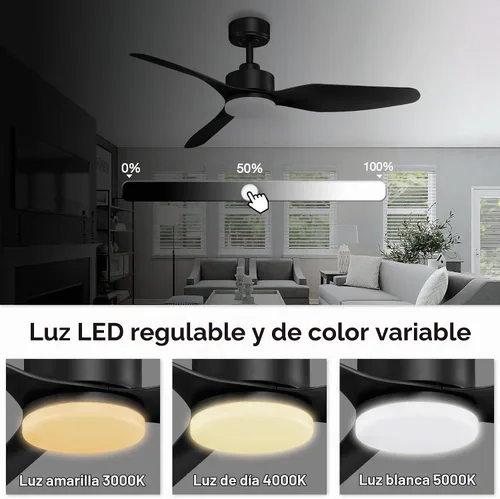Vista 3 de Hoenofly Ventiladores de techo inteligentes de 48" con luces LED y control remoto, motor de CC silencioso, regulable, ventilador de techo moderno
