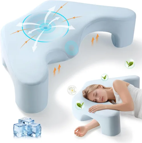 Vista 7 de Almohada para dormir de lado para aliviar el dolor de hombro, almohada de espuma viscoelástica con diseño de orificio para el brazo y soporte