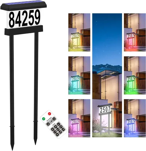 Vista 7 de Acrylic - Números solares de dirección para casa, letrero de dirección con estacas dobles, doble color impermeable, placa de dirección moderna