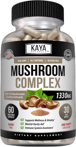 Vista 11 de Kaya Naturals Complejo de hongos premium potente, cápsulas complejas de hongos de 1995 mg por porción, ayuda a la claridad mental que apoya