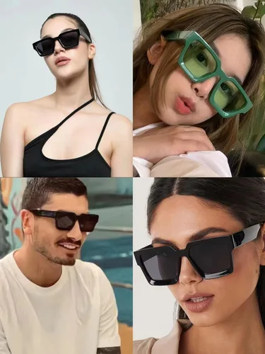 Vista 3 de Rtuerfik Lentes de sol de montura gruesa, estilo vintage, cuadrados, para mujeres y hombres, lentes de sol gruesos de moda, tonos negros de moda