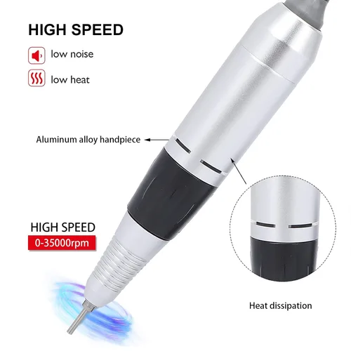 Vista 2 de YUYTE Taladro eléctrico de uñas, mango de repuesto para taladro de manicura, máquina de pulido de manicura y pedicura, 35000 rpm, pieza