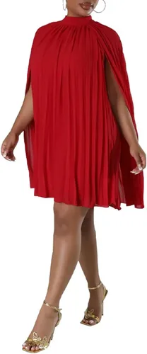 Vista 3 de Aro Lora Vestido corto de gasa para mujer, estilo casual, elegante, cuello alto, plisado, holgado, acampanado