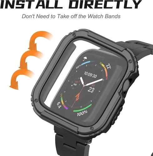 Vista 4 de Adepoy Paquete de 2 fundas resistentes compatibles con Apple Watch de 1.496 pulgadas Series 3/2/1 con protector de pantalla de vidrio templado