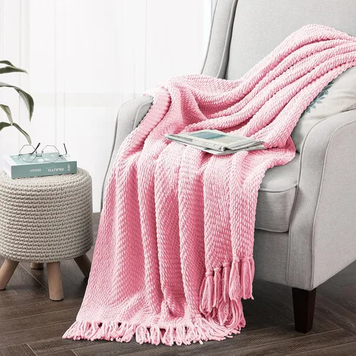 Vista 9 de Manta de punto suave con textura para sofá, manta de tweed crema con borlas de flecos para decoración del hogar, cama, sofá, silla, 50 x 60 Blanco