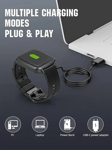 Vista 7 de Cable cargador de reloj inteligente, universal de 2 pines 0.112 in, cable de carga USB de succión magnética para reloj inteligente, cable de carga