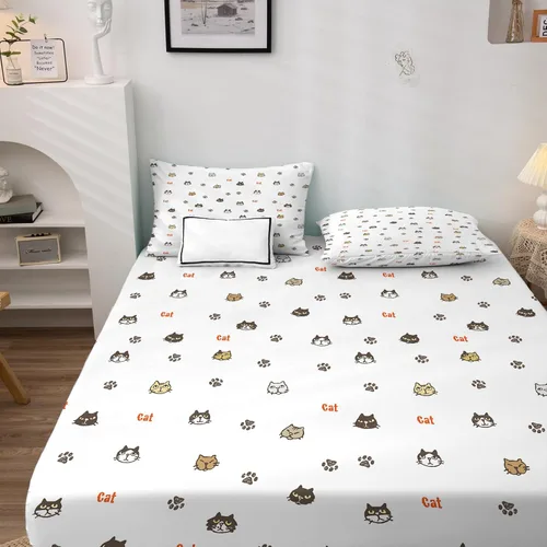 Vista 2 de Juego de sábanas de 3 piezas con estampado de patas de perro, tamaño individual, sábanas y fundas de almohada estampadas – Sábana bajera ajustable
