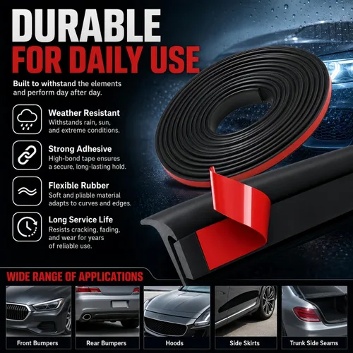 Vista 9 de Burlete universal para automóvil de 16.5 pies, borde de goma en forma de T (0.197 x 0.276 in), tira de sellado automotriz autoadhesiva